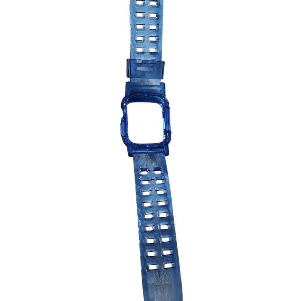 Blue Smartwatch Case with Textured Strap and Square Face